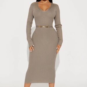 Fashion Nova Taupe Long Sleeve Dress